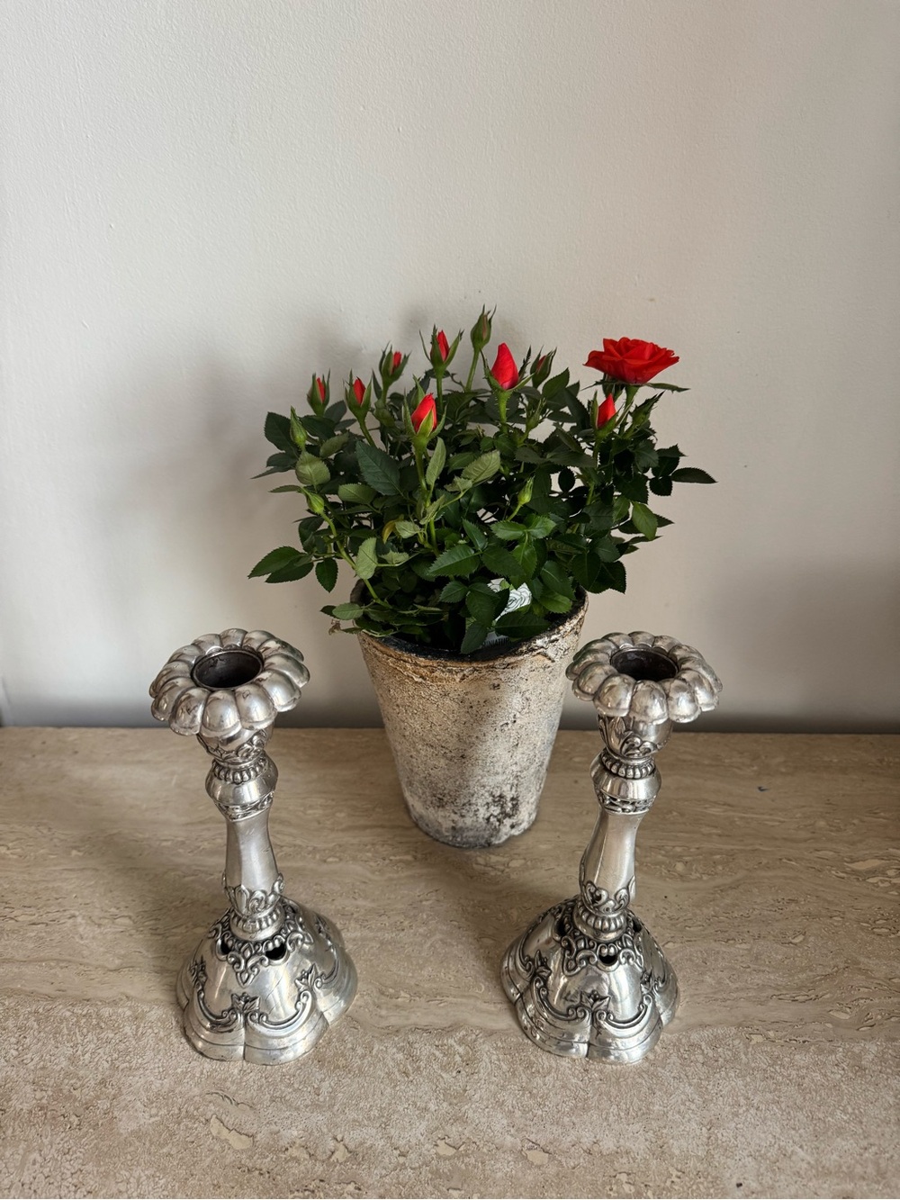Silver Decorative Metal Candlesticks Pair - Elegant Home Accent